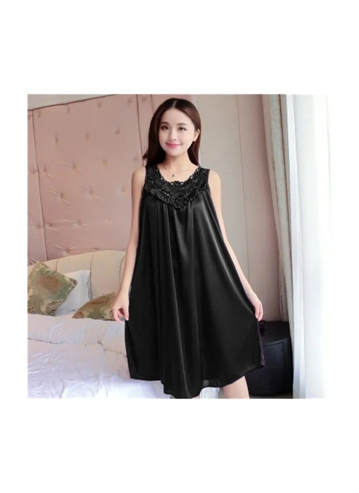Generic 1-Piece Women Night Gowns Sleepwear,Nightwear Long Sleeping Dress,Luxury Women Casual Night Dress,Ladies Home Dressing,Colour Black  - Image 1