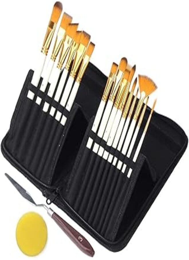 ORiTi - ORiTi Artist Paint Brush Set 15pcs Includes Pop-up Carrying Case with Painting Knife and 1 Sponges for Acrylic, Oil, Watercolor, Art, Scale Model, Face, Paint by Numbers Painting Brushes Kit - Image 1