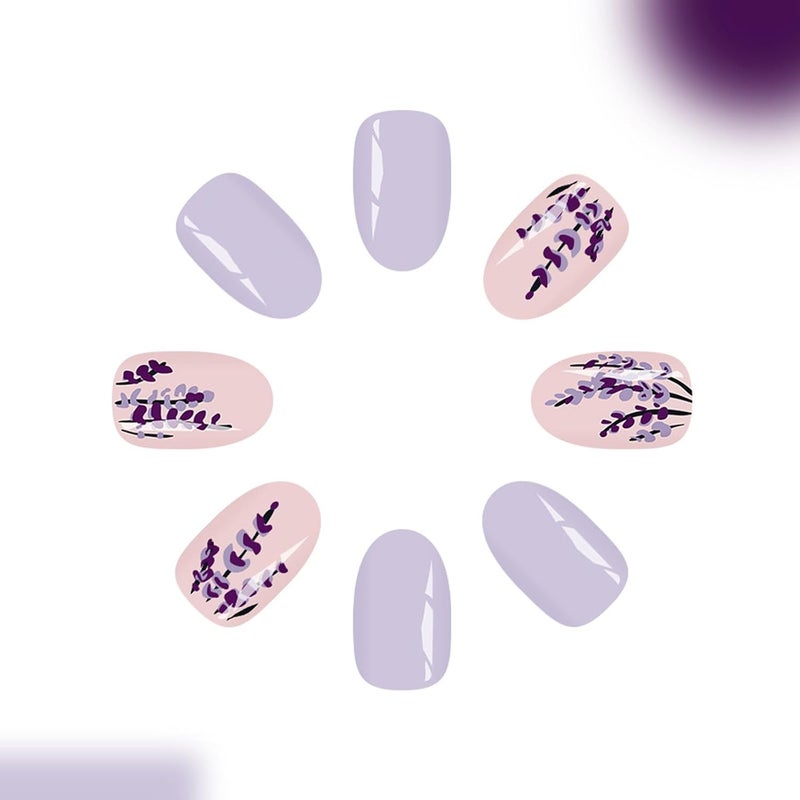 لافندر الشتاء الزهوري أظافر ضغط لامعة بيضاوية 24 قطعة مجموعة مانيكير ارتداء حفلة العطلة - Image 4