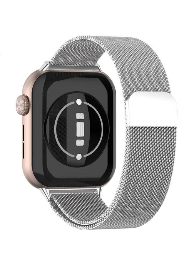 KMaxAI Milanese Metal Watch Band For Honor Watch 5 Magnetic Stainless Steel Woven Watch Strap Breathable Unisex Business Creative Replacement Wristband Silver - Image 2