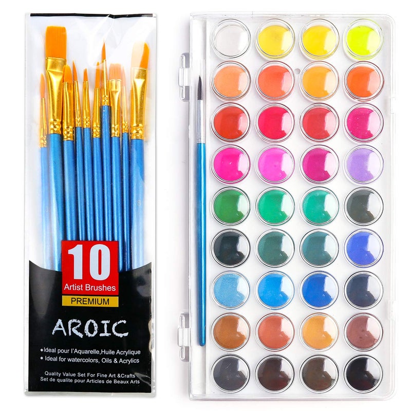AROIC Watercolor Paint Set with a Watercolor Paint 36 Colorand a Package of 10 Brushes of Different Sizes The Best Gift for Beginners Children and Art Lovers