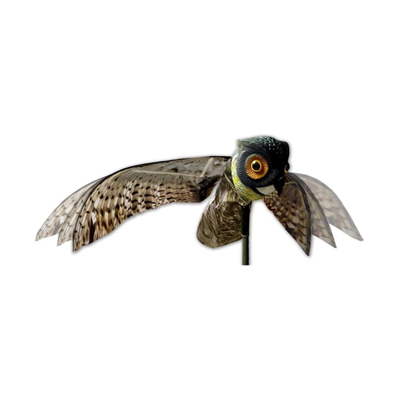 Bird-X Prowler Owl, Lifelike Owl Decoy with Glassy Eyes and Moving Wings, Easy to Install, Perfect for Pigeon, Hawk, and More, Covers up to 6,000 sq. ft., Black, Small - Image 1