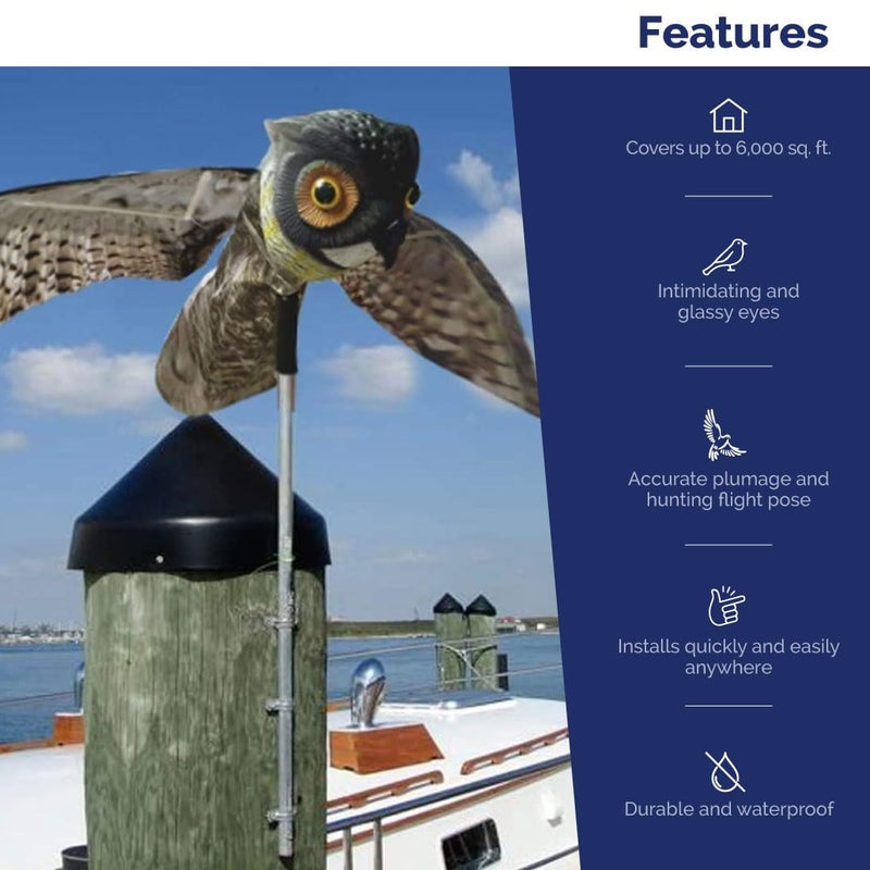 Bird-X Prowler Owl, Lifelike Owl Decoy with Glassy Eyes and Moving Wings, Easy to Install, Perfect for Pigeon, Hawk, and More, Covers up to 6,000 sq. ft., Black, Small - Image 4