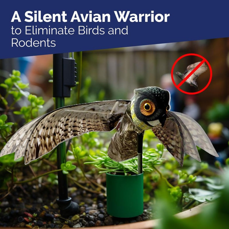 Bird-X Prowler Owl, Lifelike Owl Decoy with Glassy Eyes and Moving Wings, Easy to Install, Perfect for Pigeon, Hawk, and More, Covers up to 6,000 sq. ft., Black, Small - Image 5