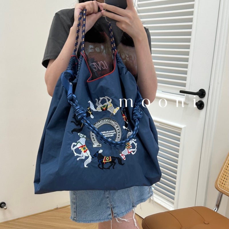 Japanese Style Ball Chain Embroidered Shopping Tote Bag for Women - Image 3