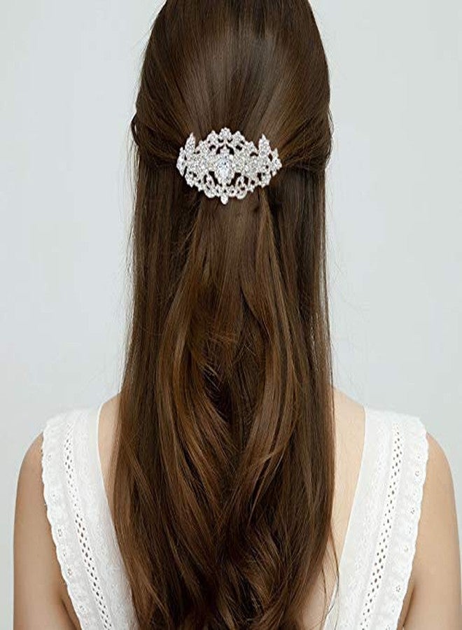 EVER FAITH Rhinestone Crystal CZ 1920's Style Bride Hair Barrette Flower Art Deco Clear Silver-Tone - Image 2