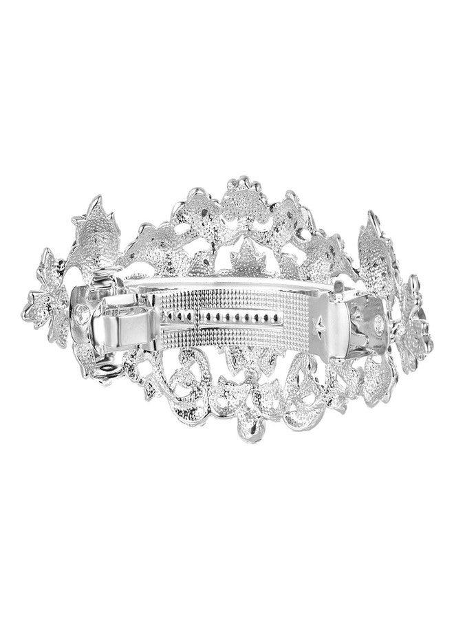 EVER FAITH Rhinestone Crystal CZ 1920's Style Bride Hair Barrette Flower Art Deco Clear Silver-Tone - Image 4