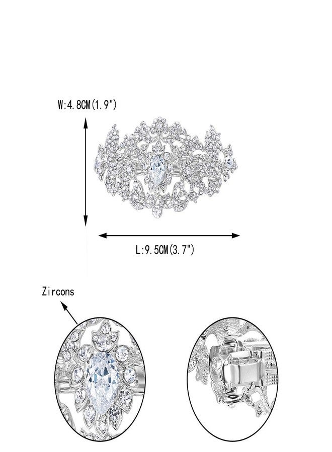 EVER FAITH Rhinestone Crystal CZ 1920's Style Bride Hair Barrette Flower Art Deco Clear Silver-Tone - Image 5