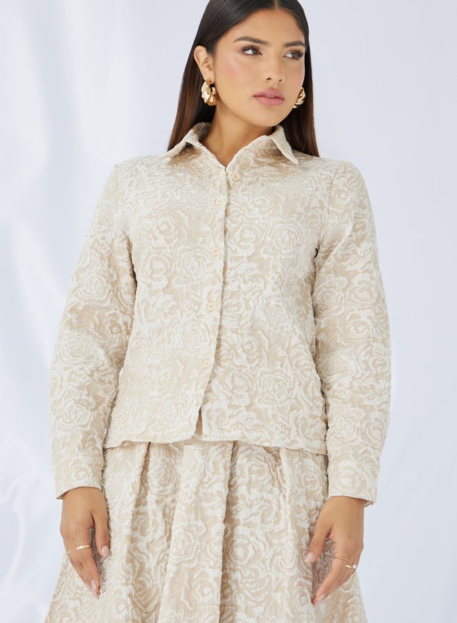 Styli Textured Buttoned Lone Sleeve Top - Image 3