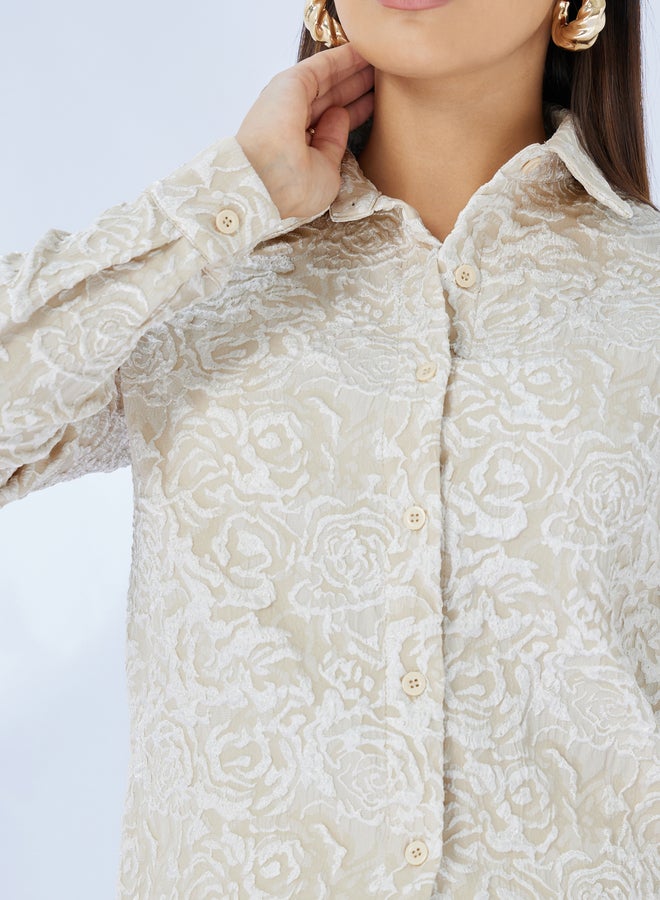 Styli Textured Buttoned Lone Sleeve Top - Image 4