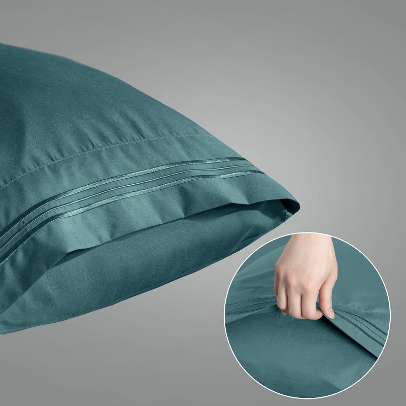Aormenzy Microfiber Pillow Cases - Standard Size Set of 2-1800 Thread Count Ultra Soft Teal Pillowcases - Wrinkle Resistant Pillow Covers with Envelope Closure - 20"" x 26"" - Image 2