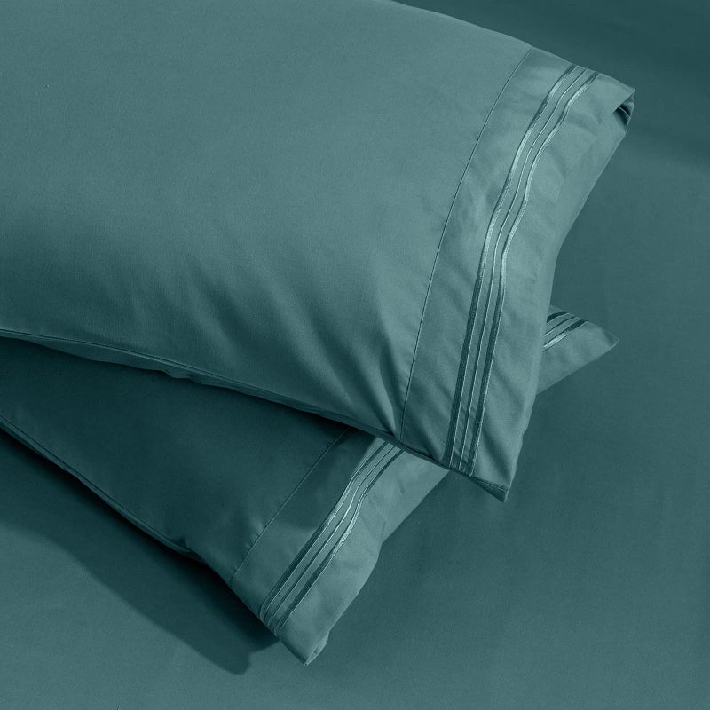 Aormenzy Microfiber Pillow Cases - Standard Size Set of 2-1800 Thread Count Ultra Soft Teal Pillowcases - Wrinkle Resistant Pillow Covers with Envelope Closure - 20"" x 26"" - Image 4