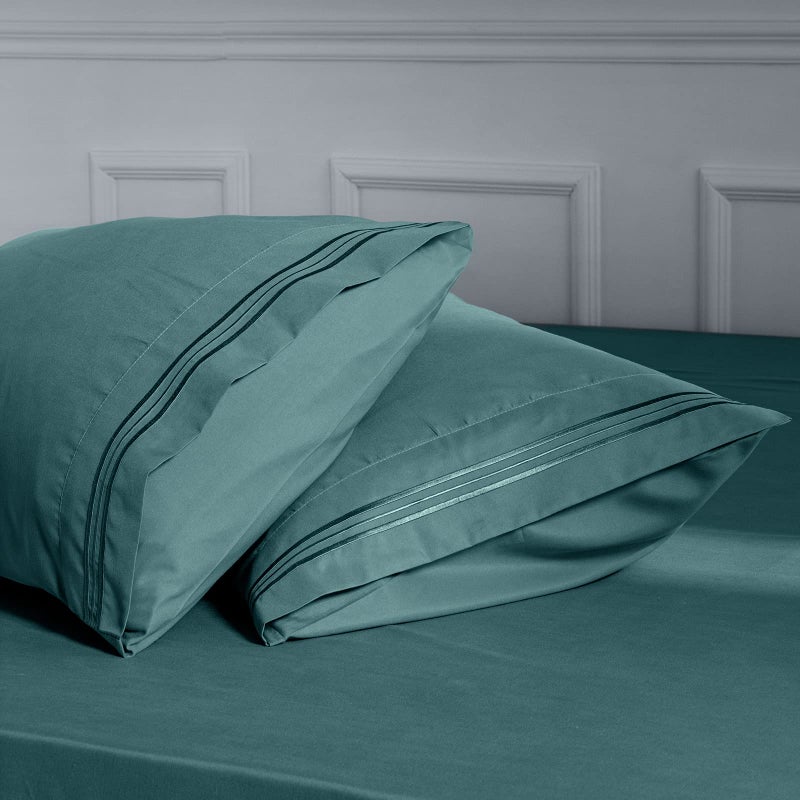 Aormenzy Microfiber Pillow Cases - Standard Size Set of 2-1800 Thread Count Ultra Soft Teal Pillowcases - Wrinkle Resistant Pillow Covers with Envelope Closure - 20"" x 26"" - Image 3