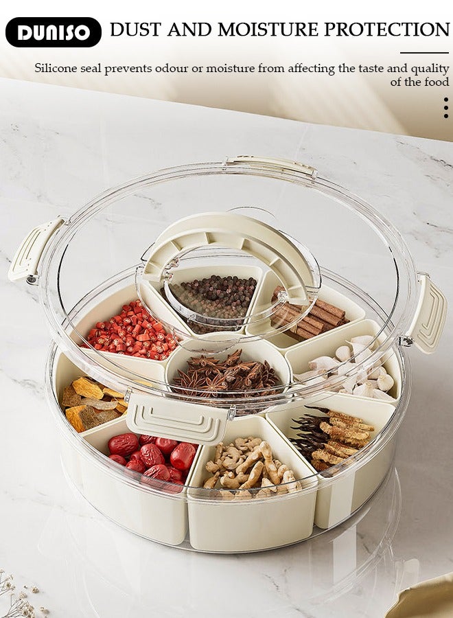 DUNISO Divided Serving Tray with Lid and Handle, Clear Portable Snack Box Container, Veggie Tray Fruit Tray, 9 Compartment Square Food Storage Organizer for Snack, Fruits, Veggie, Candy, Nut, Spice - Image 4