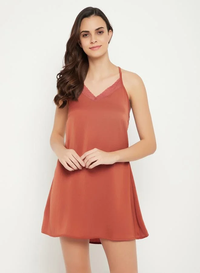 Clovia Clovia Satin Lace Insert Strappy Slip Dress