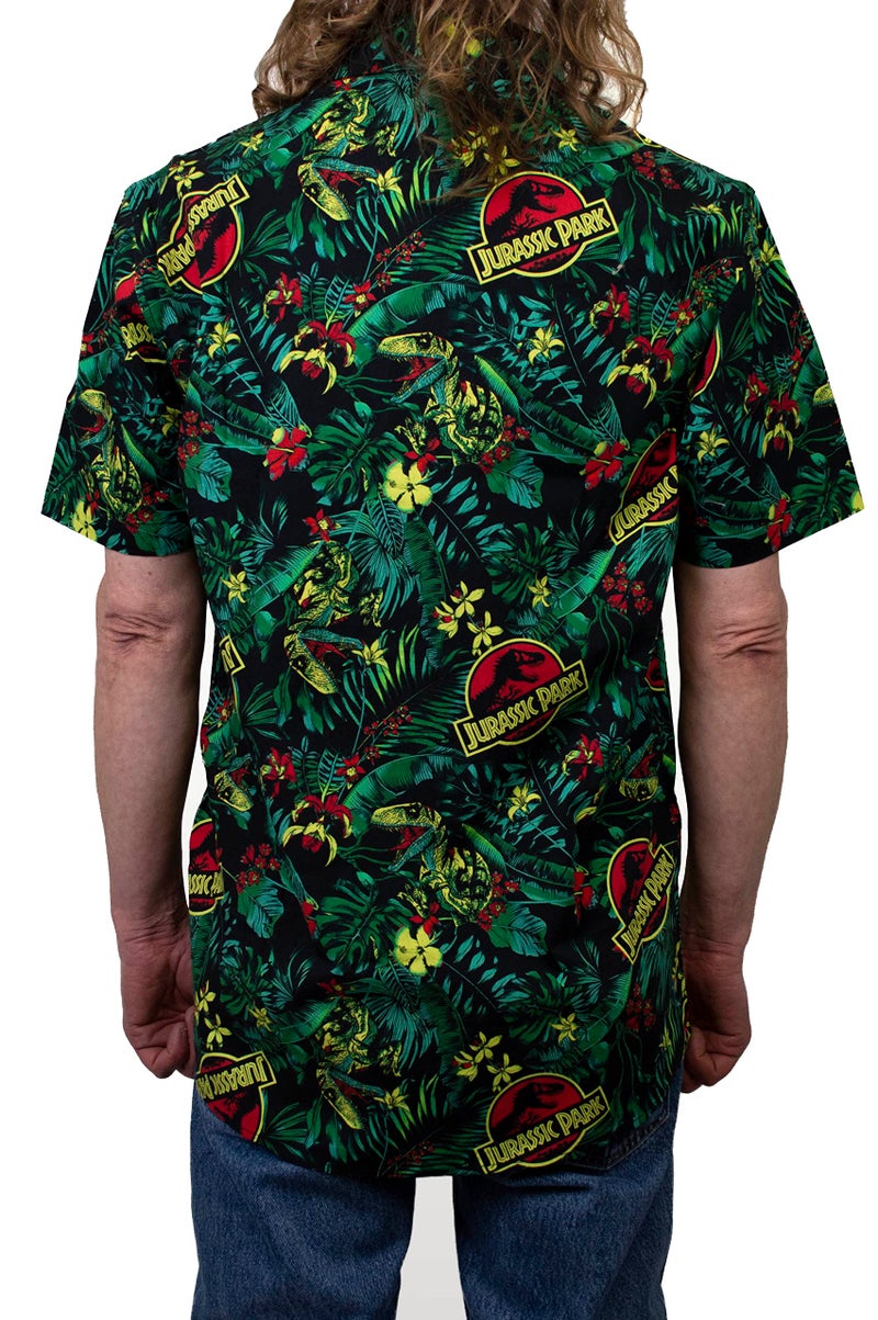 Jurassic Park Men's Classic Logo Hawaiian Print Button Down Shirt - Green - 2X Large - Image 2