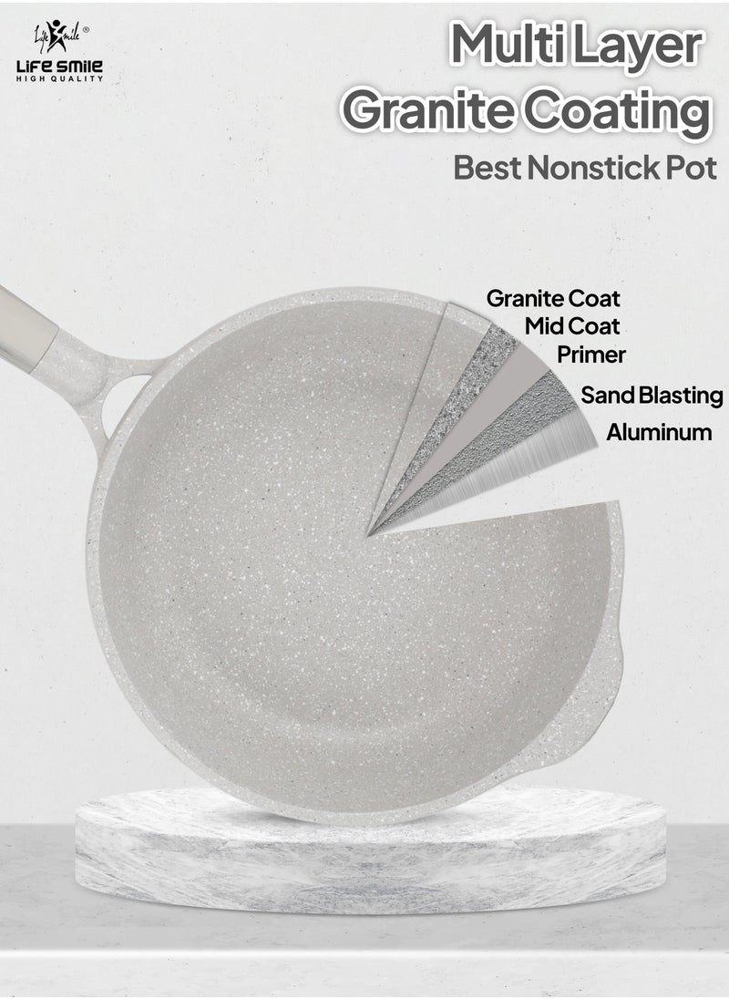 Deep Frying Pan With Lid - Multi Layer Granite Coating French Deep Fry Pan | Multiple Hob Compatibility | Heat-Resistant Handle