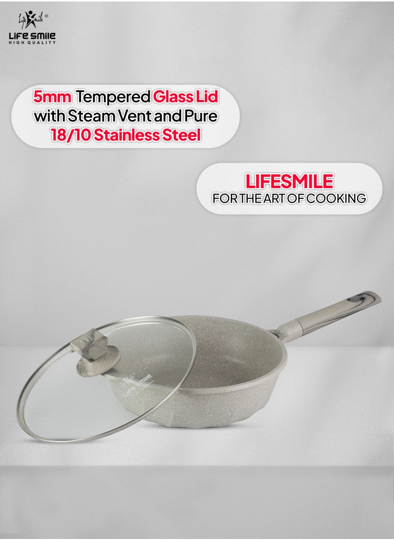 Deep Frying Pan With Lid - Multi Layer Granite Coating French Deep Fry Pan | Multiple Hob Compatibility | Heat-Resistant Handle