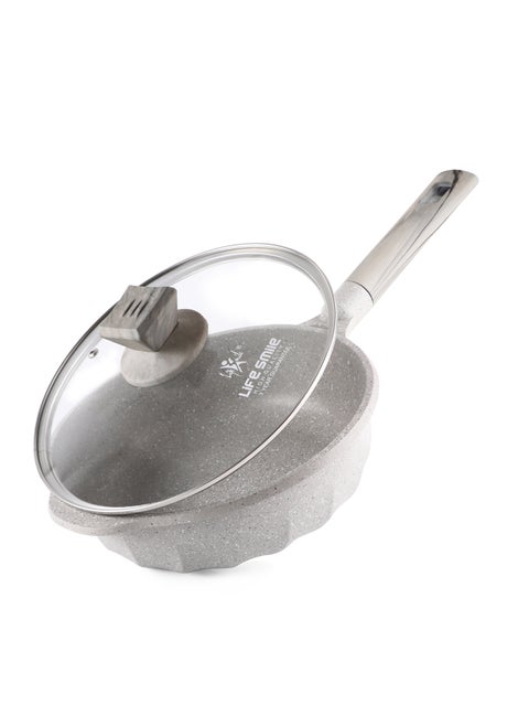 Deep Frying Pan With Lid - Multi Layer Granite Coating French Deep Fry Pan | Multiple Hob Compatibility | Heat-Resistant Handle