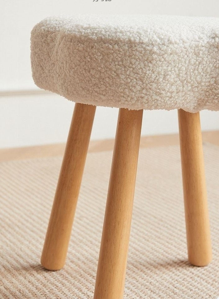 Monda Boucle Fabric Chair Elegant Cloud Design with Wood Legs, Vanity Table Chair, Bedroom Dressing Chair, Shoe Changing Chair - White - Image 2