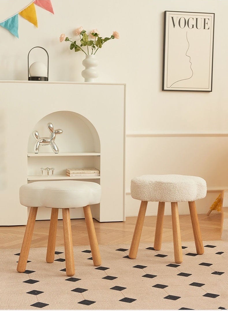 Monda Boucle Fabric Chair Elegant Cloud Design with Wood Legs, Vanity Table Chair, Bedroom Dressing Chair, Shoe Changing Chair - White - Image 3