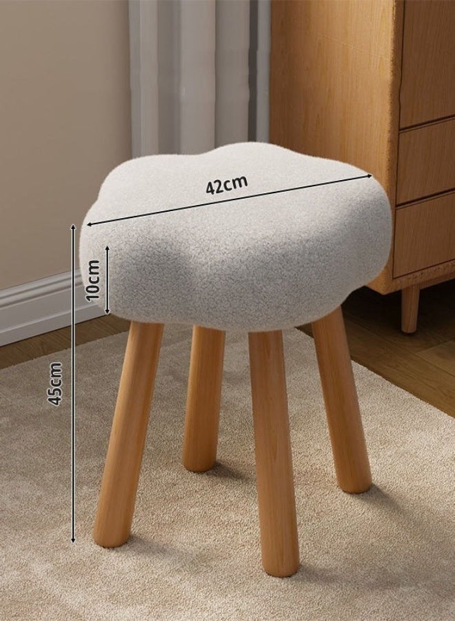 Monda Boucle Fabric Chair Elegant Cloud Design with Wood Legs, Vanity Table Chair, Bedroom Dressing Chair, Shoe Changing Chair - White - Image 5