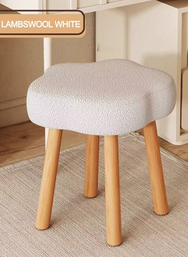 Monda Boucle Fabric Chair Elegant Cloud Design with Wood Legs, Vanity Table Chair, Bedroom Dressing Chair, Shoe Changing Chair - White - Image 2