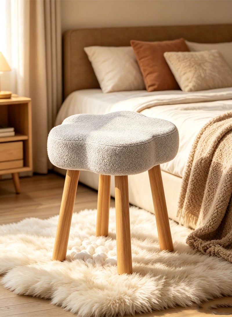 Monda Boucle Fabric Chair Elegant Cloud Design with Wood Legs, Vanity Table Chair, Bedroom Dressing Chair, Shoe Changing Chair - White - Image 1