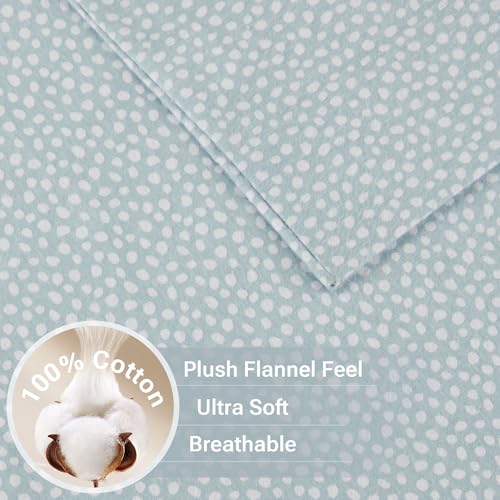 Sleep Philosophy True North by Sleep Philosophy Cozy Flannel Warm 100% Cotton Sheet - Novelty Print Animals Stars Cute Ultra Soft Cold Weather Bedding Set, Queen, Aqua Dots 4 Piece - Image 3