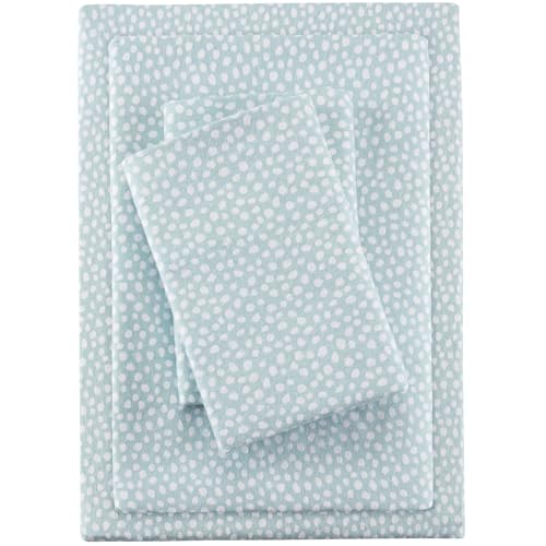 Sleep Philosophy True North by Sleep Philosophy Cozy Flannel Warm 100% Cotton Sheet - Novelty Print Animals Stars Cute Ultra Soft Cold Weather Bedding Set, Queen, Aqua Dots 4 Piece - Image 1