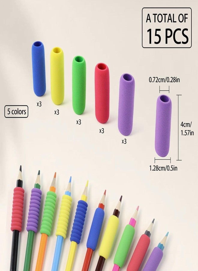SMLBJUTE Pencil Grip Soft Foam Pencil Grips for Handwriting 1.5 Inch Comfort Pencil Holder for Writing Aid 5 Color (15 Pcs Classics) - Image 2