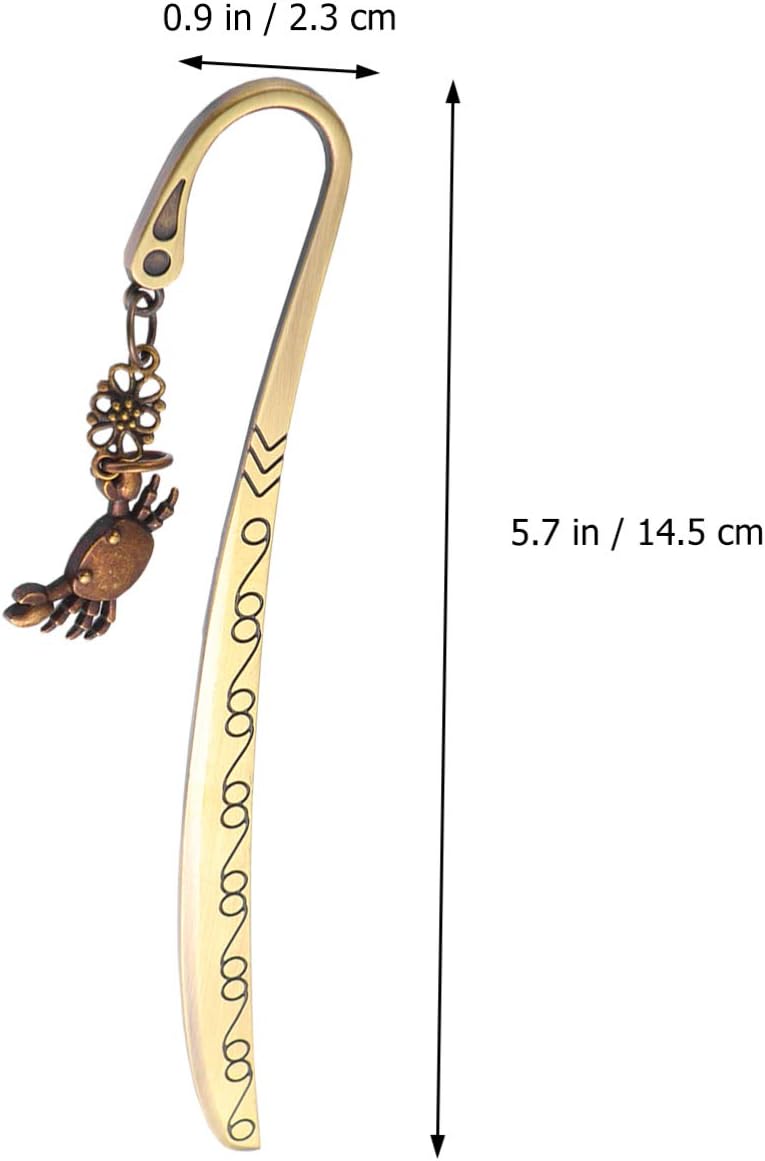 comfrt Unique Bookmarks 1Pc Metal Carved Hook Bookmark Metal Bookmark Animal Pendant Creative Vintage Pattern Bookmark Stationery Supplies for Office School (Little Crab Pendant) Retro Bookmarks - Image 2
