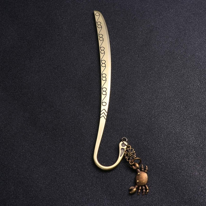 comfrt Unique Bookmarks 1Pc Metal Carved Hook Bookmark Metal Bookmark Animal Pendant Creative Vintage Pattern Bookmark Stationery Supplies for Office School (Little Crab Pendant) Retro Bookmarks - Image 5
