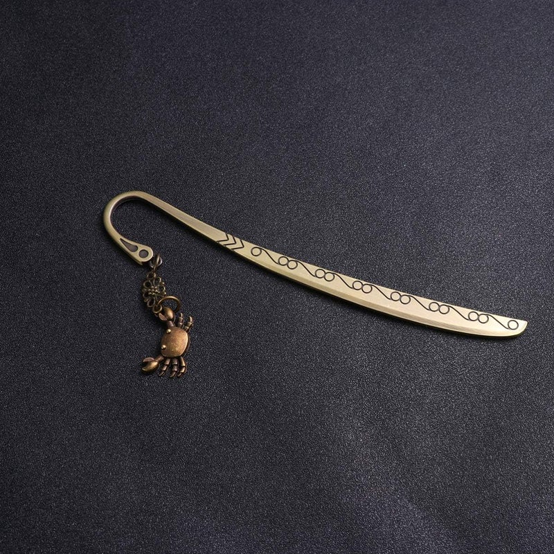 comfrt Unique Bookmarks 1Pc Metal Carved Hook Bookmark Metal Bookmark Animal Pendant Creative Vintage Pattern Bookmark Stationery Supplies for Office School (Little Crab Pendant) Retro Bookmarks - Image 4