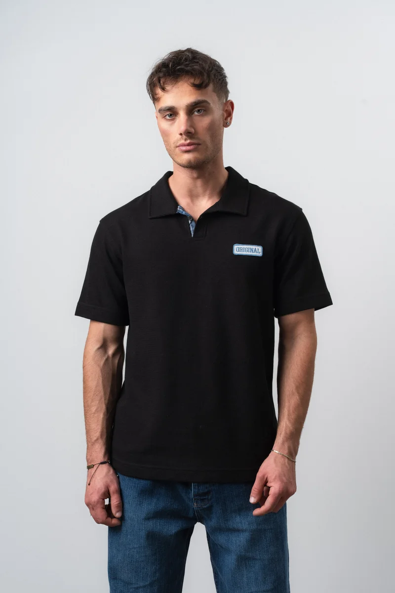 Respire Men's Original Printed Regular Fit Polo Collar T-Shirt Black