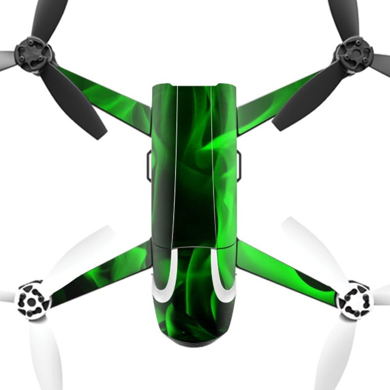 MIGHTY SKINS MightySkins Skin Compatible with Parrot Bebop 2 - Green Flames | Protective, Durable, and Unique Vinyl Decal wrap Cover | Easy to Apply, Remove, and Change Styles | Made in The USA