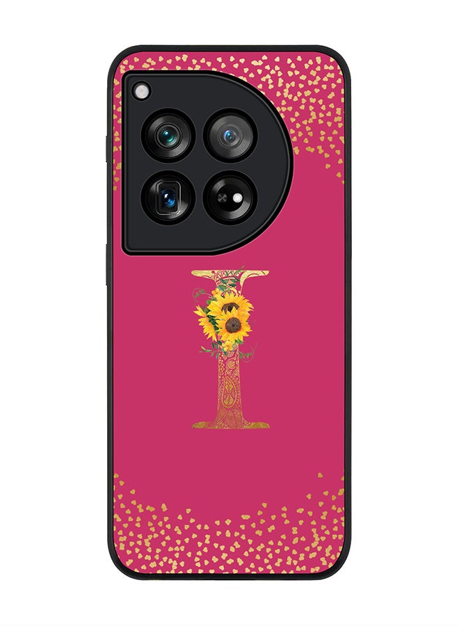 Stylizedd Rugged Black Edge Case for OnePlus 12 Case Cover- Custom Monogram Initial Letter Mandala Floral Pattern Alphabet - I(Deep Pink Rose) - Image 1