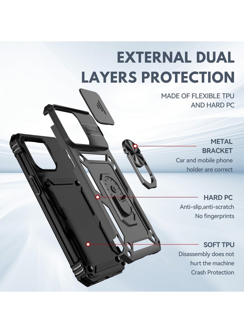 Arabest for Xiaomi Redmi 13C Case with Camera Cover and Stand Kickstand Ring Military Grade Shockproof Protective Cover Back Wtih Car Magnetic Mount (Black) - Image 5