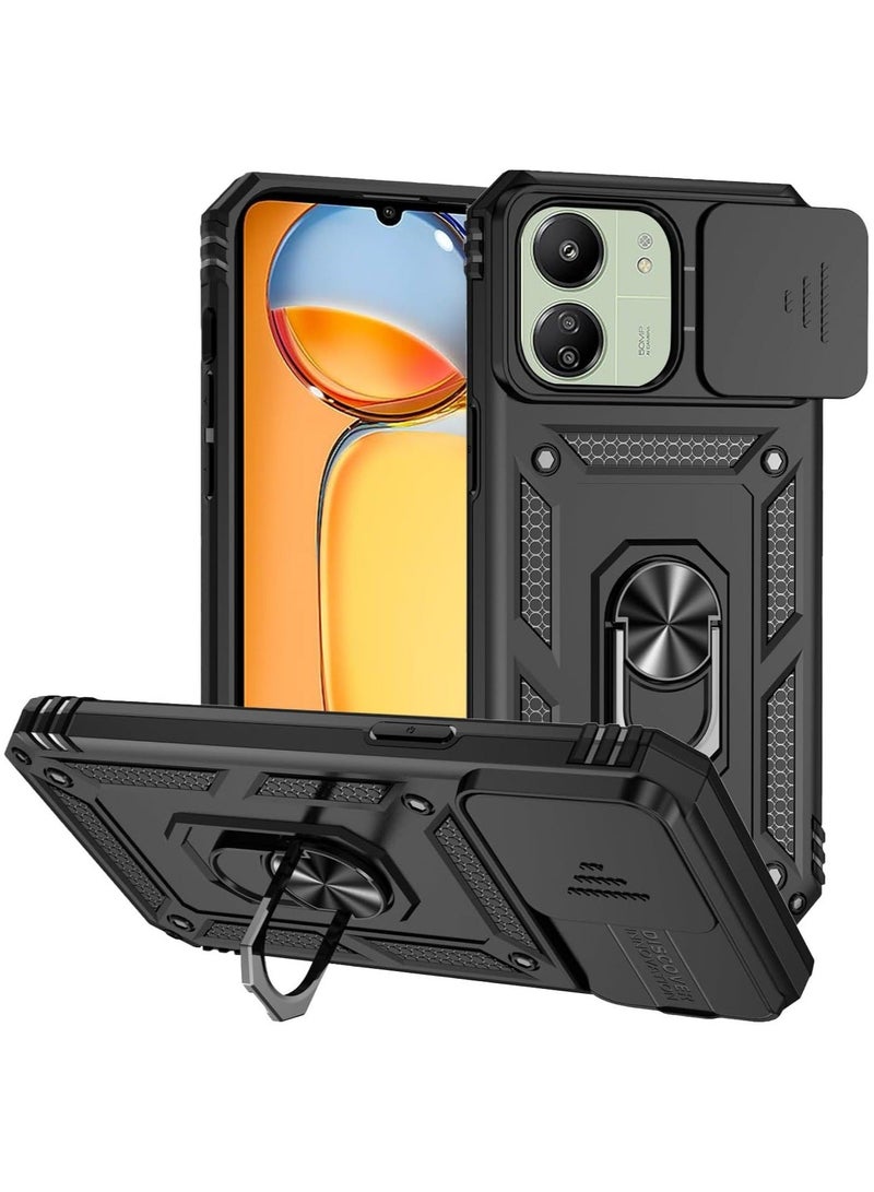 Arabest for Xiaomi Redmi 13C Case with Camera Cover and Stand Kickstand Ring Military Grade Shockproof Protective Cover Back Wtih Car Magnetic Mount (Black) - Image 1