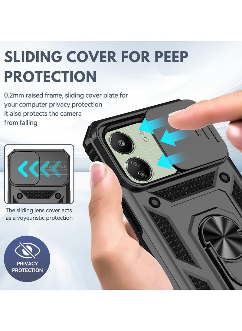 Arabest for Xiaomi Redmi 13C Case with Camera Cover and Stand Kickstand Ring Military Grade Shockproof Protective Cover Back Wtih Car Magnetic Mount (Black) - Image 3