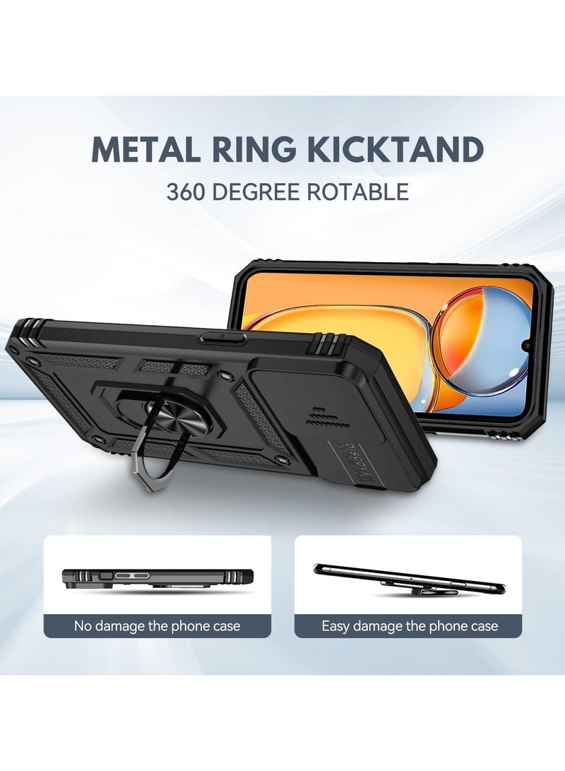 Arabest for Xiaomi Redmi 13C Case with Camera Cover and Stand Kickstand Ring Military Grade Shockproof Protective Cover Back Wtih Car Magnetic Mount (Black) - Image 2