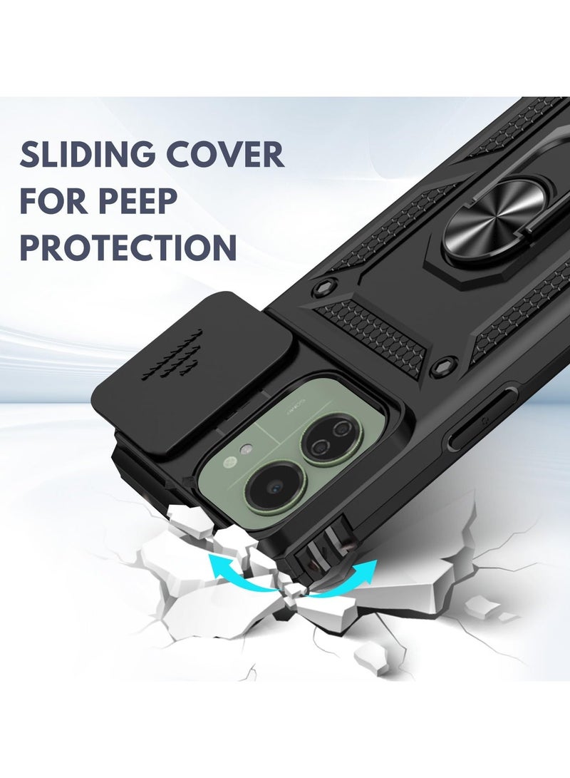 Arabest for Xiaomi Redmi 13C Case with Camera Cover and Stand Kickstand Ring Military Grade Shockproof Protective Cover Back Wtih Car Magnetic Mount (Black) - Image 4