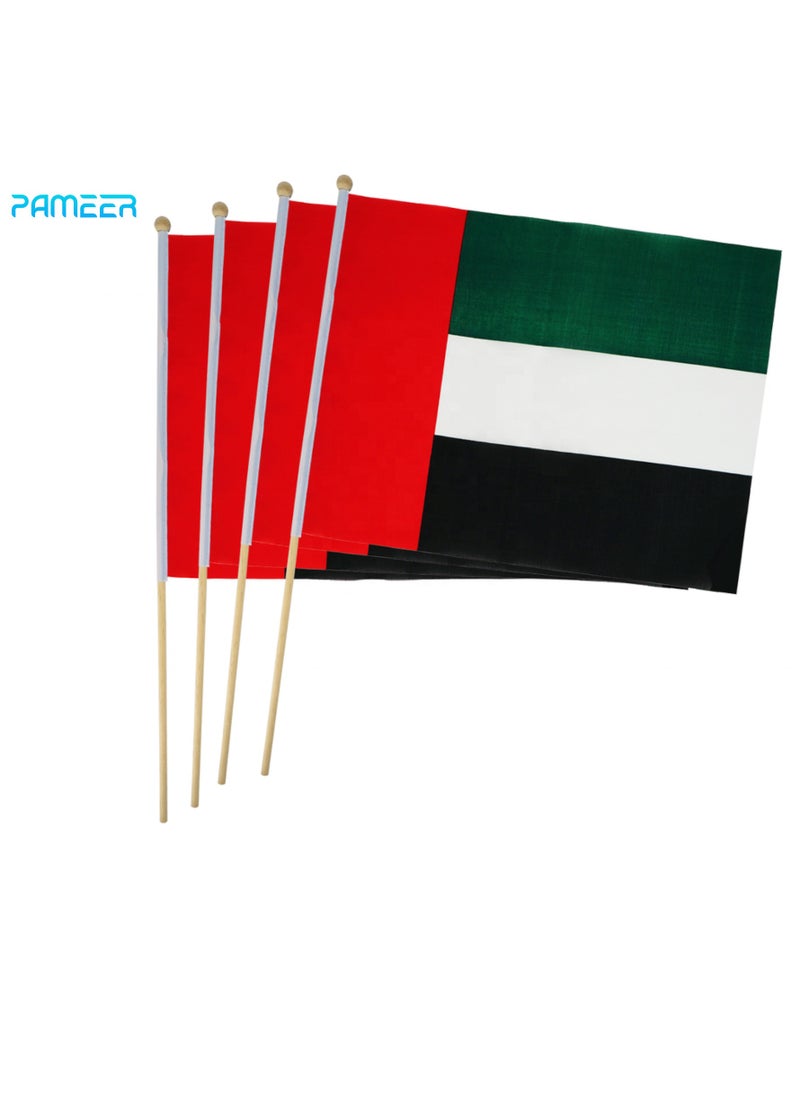 PAMEER - 12 Pcs 25 x 20 CM UAE National Day Celebration Flags Hand Held Flags Emirati Day Flag Wood Hand Grip UAE Flags for Cars Home Office Desk National Day Martyrs Day Flag Day Celebrations - Image 1