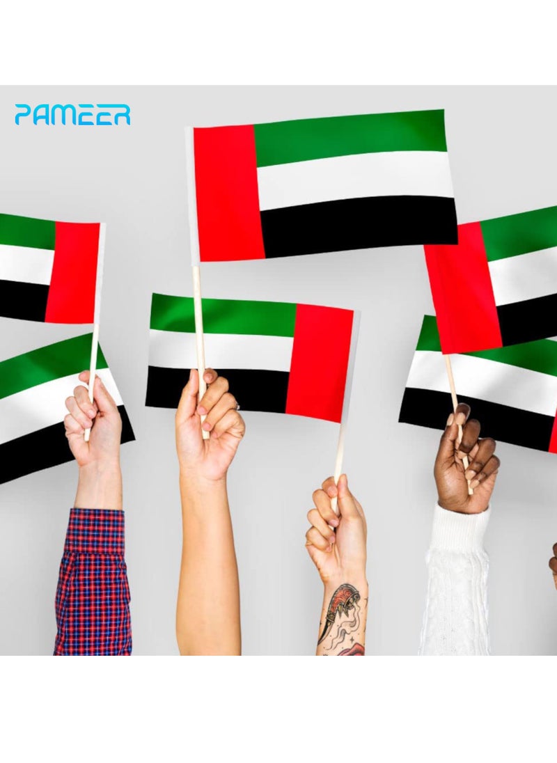 PAMEER - 12 Pcs 25 x 20 CM UAE National Day Celebration Flags Hand Held Flags Emirati Day Flag Wood Hand Grip UAE Flags for Cars Home Office Desk National Day Martyrs Day Flag Day Celebrations - Image 1