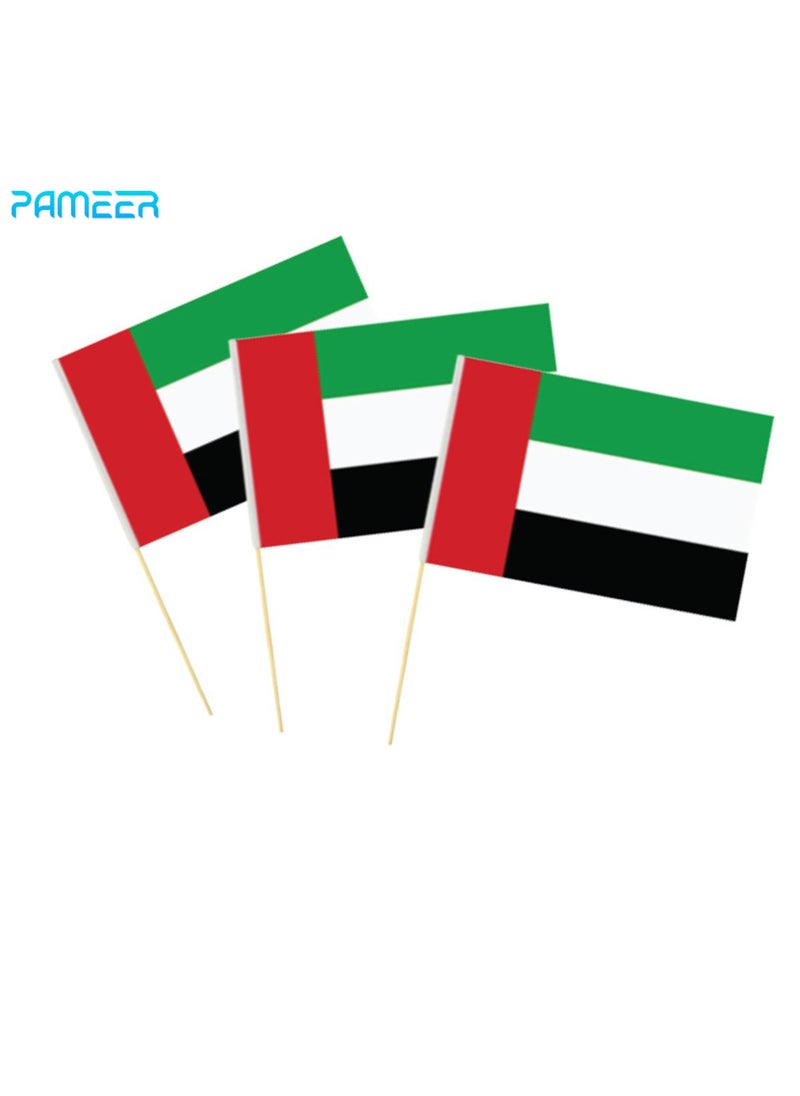 PAMEER - 12 Pcs 25 x 20 CM UAE National Day Celebration Flags Hand Held Flags Emirati Day Flag Wood Hand Grip UAE Flags for Cars Home Office Desk National Day Martyrs Day Flag Day Celebrations - Image 1