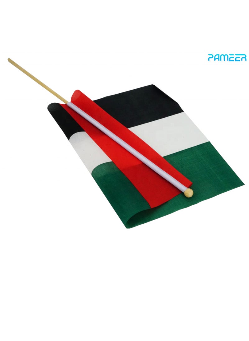 PAMEER - 12 Pcs 25 x 20 CM UAE National Day Celebration Flags Hand Held Flags Emirati Day Flag Wood Hand Grip UAE Flags for Cars Home Office Desk National Day Martyrs Day Flag Day Celebrations - Image 1