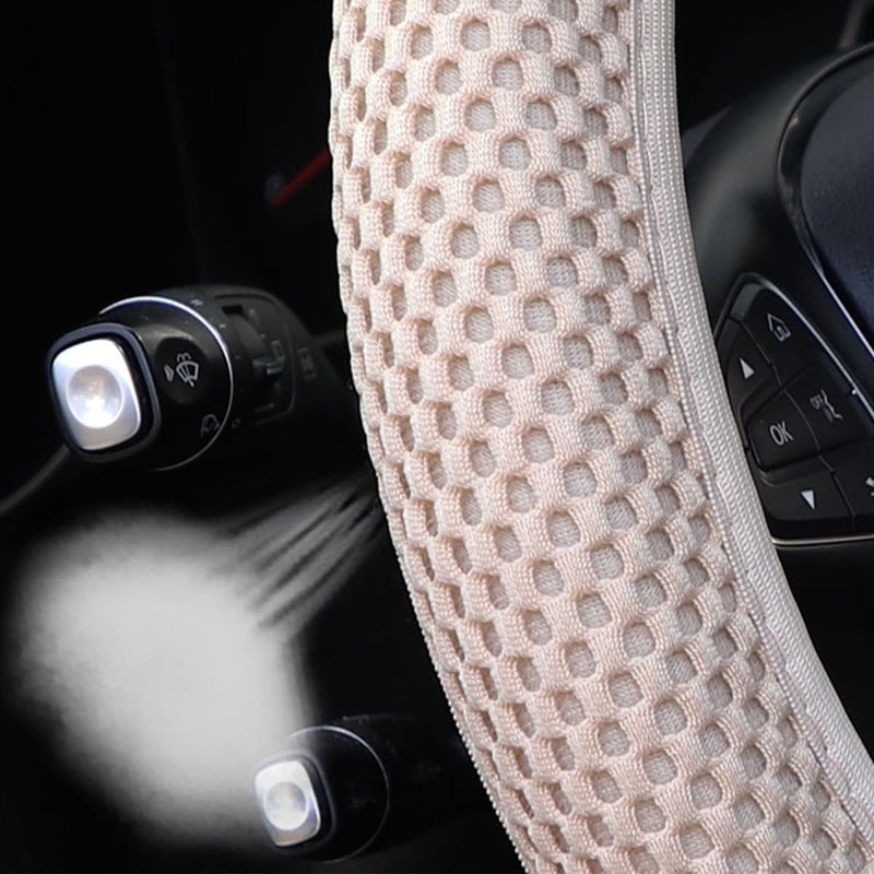 Bittwee 3PCS 15Inch Car Steering Wheel Cover Armrest Cover Gear Shift Cover Set, Microfiber Breathable Anti-Slip Automotive Steering Wheel Protector, Vehicle Interior Decor, Universal Fit（Beige） - Image 4