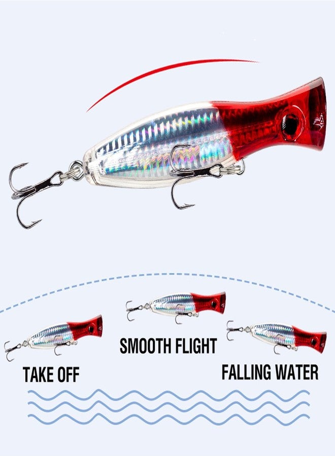 CTrowelpro Large Top Water Popper, 4pcs 3D Eyes Tuna Popper, Saltwater Poppers Fishing Lures for Surf Fishing, Bluefish,Fishing Gt Tuna Kingfish Large Predator Fish (4.7IN) - Image 5