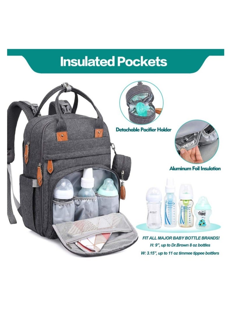 BabbleRoo Multifunctional Waterproof Diaper Bag, Essential Travel Baby Tote with Changing Pad, Baby Carrier and Pacifier Cover - Unisex, Dark Grey - Image 4