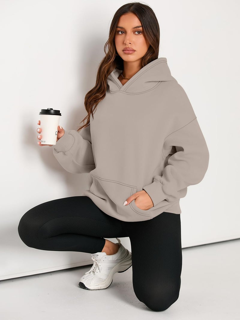 EFAN Women's Oversized Fleece Hoodie, Cozy Plush Pullover Sweatshirt with Pocket CoffeeGrey L - Image 5